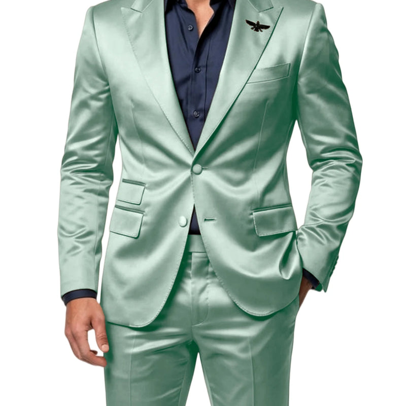 Men's Satin 2 - Piece Suit Set Slim Fit Peak Lapel Tuxedo Blazer With Straight Leg Pants For Wedding Party - View 18 | SAMAG