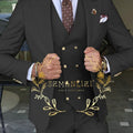 Beige Business Suits For Men Tuxedos Gold Buttons Groom Groomsman Prom Wedding Party Formal 3 Pieces Sets - View 4 | SAMAG
