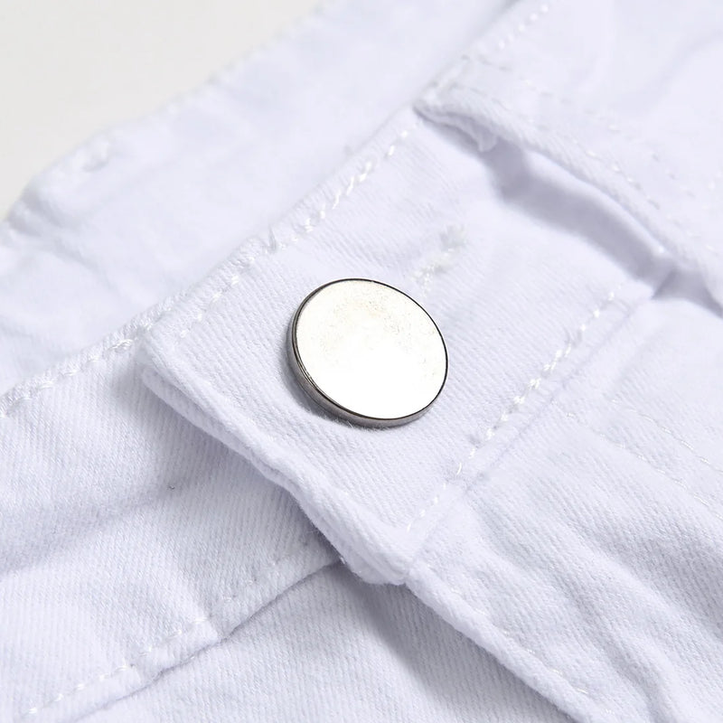 Men's White Stretch Jeans for Fall, Distressed Denim | SAMAG