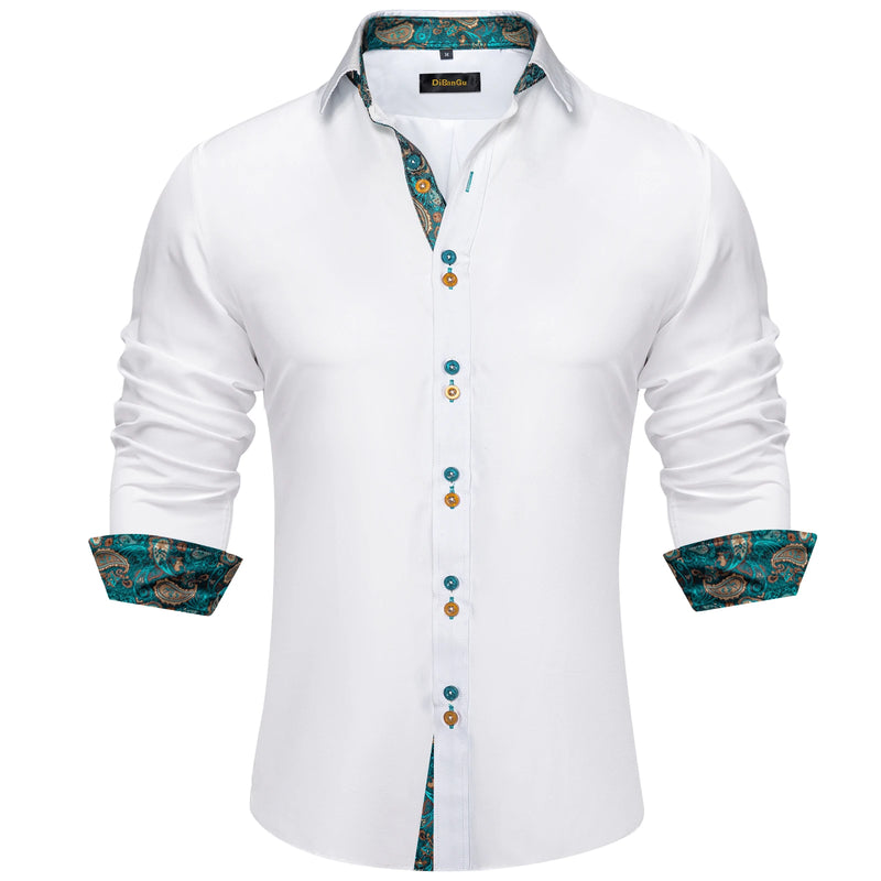 DiBanGu Men Shirt Long Sleeve Black Solid Red Paisley | SAMAG