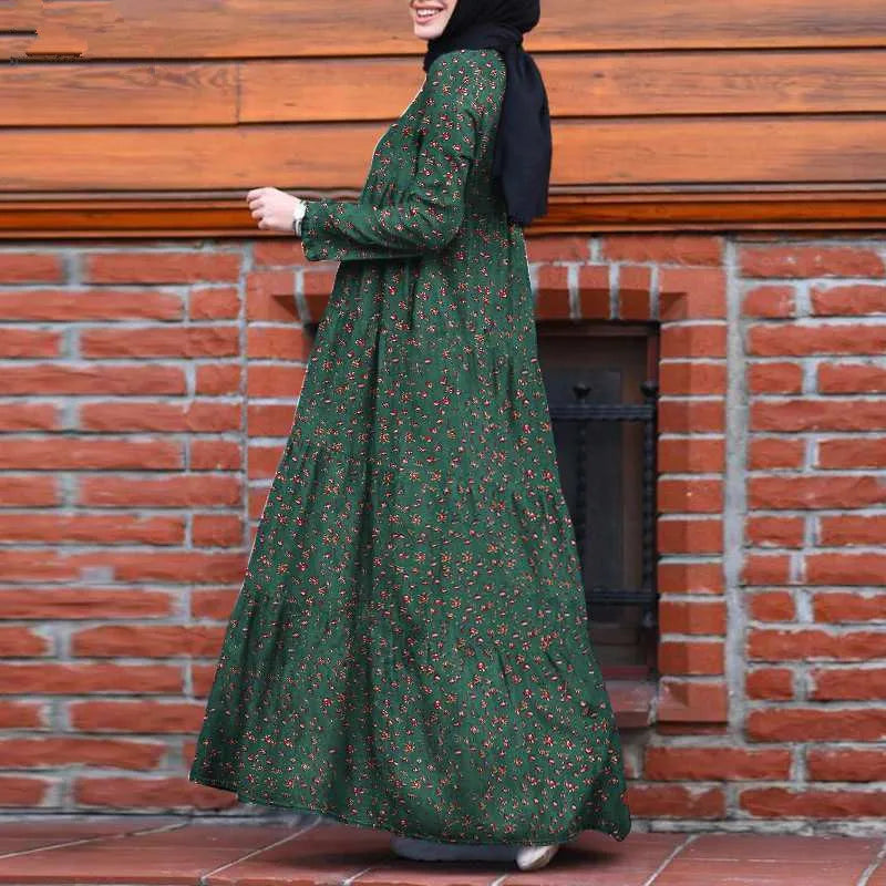 Muslim Abayat Fashion Print Cotton Linen Long Vintage | SAMAG