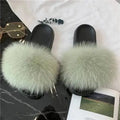 Women Real Raccoon Fur Slides Fluffy Luxury Furry Open Toe Slippers Indoor Outdoor Summer Sandals Non Slip Soft Comfy Sole Cozy