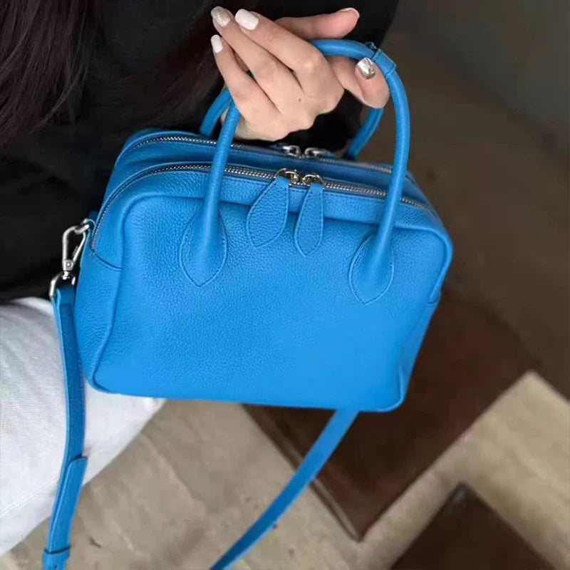 Minimalist Lychee Pattern PU Leather Handbag Women Luxury Casual Commute dating Bag Solid Color Trendy Zipper Closure Boston Bag