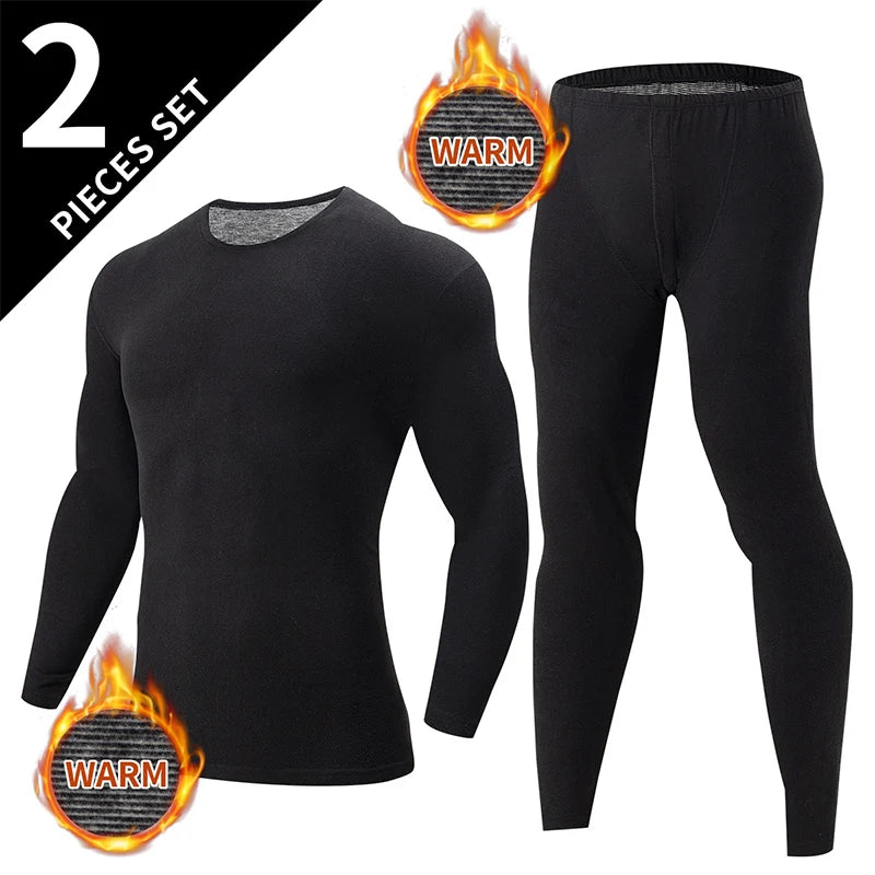 2-pcs Autumn And Winter Men's Thick Semi High Neck Thermal Underwear Set Solid Color Fashionable High Neck Top Warm Casual Pants