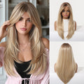 EASIHAIR Medium Length Wavy Blonde Synthetic Wig With Bangs For Women Natural Wigs Hair Heat Resistant Daily Party Cosplay Use