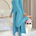 2026 New Fall/Winter Design Round-neck Slit Long-Sleeved Thick Striped Long-Sleeved Two-Piece Set (Extra Large Long-Sleeved Casual Wear)