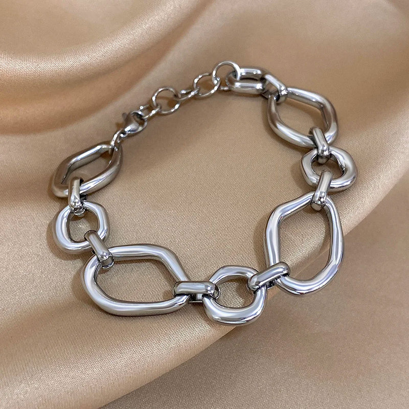 Irregular Geometric Circle Chain Bracelets for Women Fashion Gold Silver Color Stainless Steel Bracelet Waterproof Jewelry