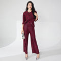 Miyake Fashion Women's Suit 2026 Summer High-end Striped Print Round Neck Loose T-shirt Straight Pants Two-piece Set