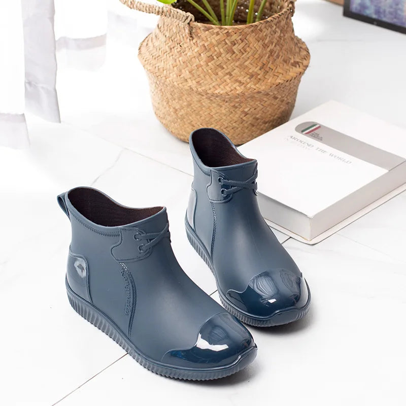 Men Rain Shoes 2026 New Low Cut Casual Thickened Low Heel Rain Boots Ankle Waterproof Work Shoes