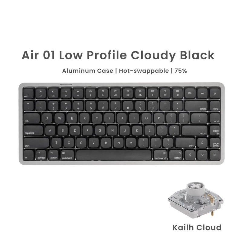 Akko Air 01 Mechanical Keyboard 75% 84-Key Mac Layout Custom Low Profile Hot-swappable RGB Tri-mode Keyboard Gasket Aluminum