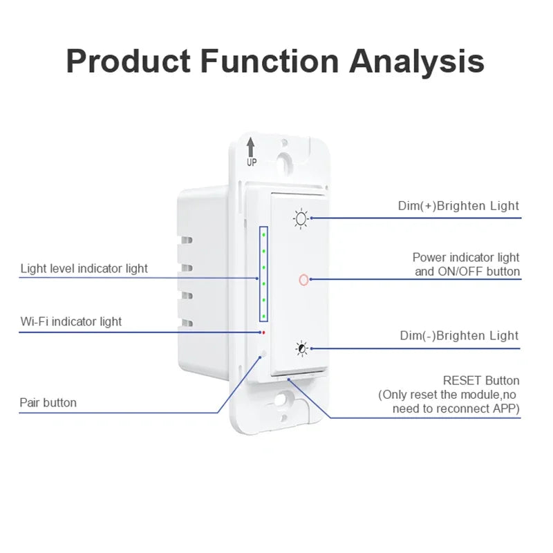 3 Way US WiFi Dimmer Switch Smart LED Light 110V Dimmable Switches Netural Wire Required Remote Control For Alexa Google Home