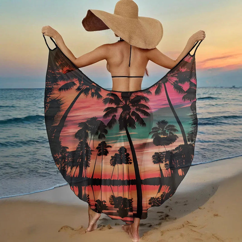 Summer Beach Cover-Ups Sexy Women Leaves Print Wrap Dress Sun Protection Bikini Cover Up Sarongs Female Bathing Suit Swimwears