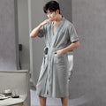 Big Yards L - 4XL Pajamas Mens Soft Cotton Knited Robes Sexy V-Neck Short Sleeve Bathrobe Male Solid Color Nightgown Lounge