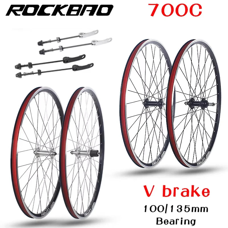 700C Road Bike Wheelset Parts V Brake 32H  100X135mm Double Layer Aluminum Alloy 2Bearing Hub Bicycle Wheel ROCKBAO