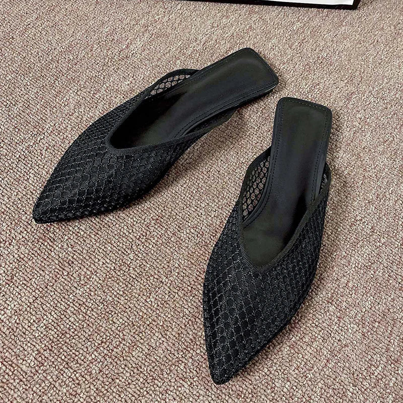 2026 Summer New Fashionable Pointed Toe Half Slippers Women Women's Mesh Hollow Slippers Outdoor Leisure Shoes Plus Size 35-42