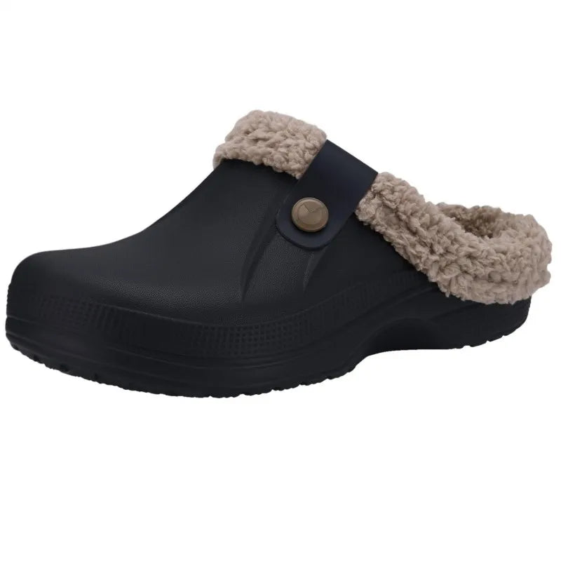 Smile Winter Fur Lined Clogs Women Fuzzy Slippers Men Warm House Slippers Adult Outdoor Waterproof Slippers Comfort Garden Clogs