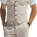 Men's Suit Linen 2 Piece Vests Short Pants Suits for Men Casual Summer Beach Groomsmen Wedding Waistcoat Set