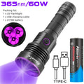 3x365nm 60W UV Flashlight USB Rechargeable Blacklight Curing Cat Tinea Pet Urine Stain Marker Leakage Ore Money Scorpion Light