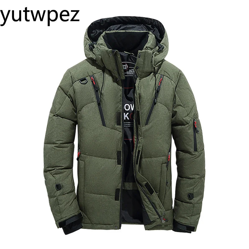 Outdoor Hiking Sports Running Down Jacket Men White Duck Winter Coat Windproof Warm Parka Travel Camping Overcoat Thicken Hooded