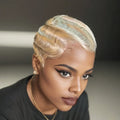 613 Blonde Pixie Cut Wig Short Finger Wave Human Hair Full Machine Made for Women Natural-Looking