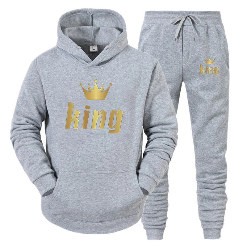 Fashion Long Sleeves KING And QUEEN Printed Hooded Suits Autumn Winter Couple Hoodie + Pants 2 - Piece - View 9 | SAMAG