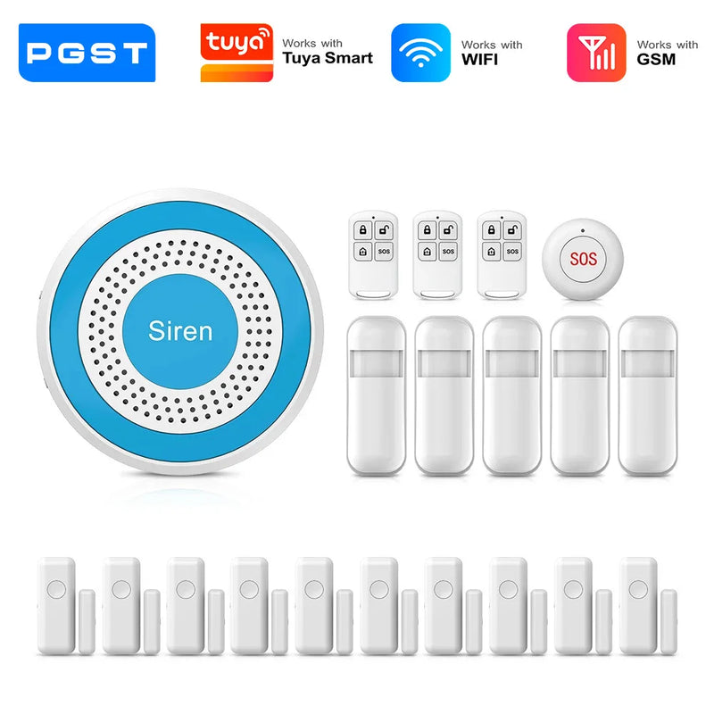 PGST WiFi Alexa Tuya Smart Life Home Alarm Security System Kit Home Automation Alarm Security Protection Door Motion Sensor