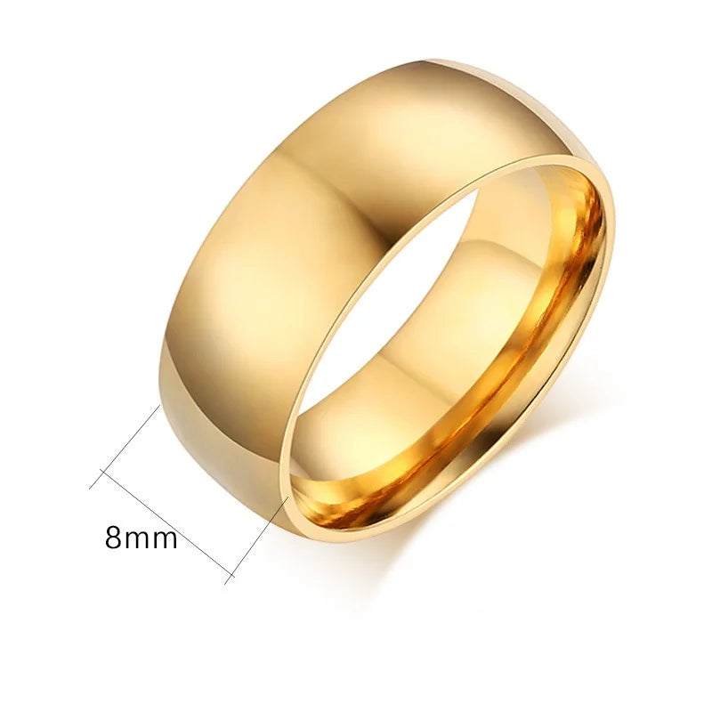 Stylish simple smooth stainless steel plated 18K ring Classic gold couple ring wedding engagement jewelry gift
