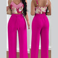 Women's Two Piece Sets Fashion Print Halter V-Neck Short Tank Suit Tops Long Pants Matching Set Summer Casual Female Slim Pants