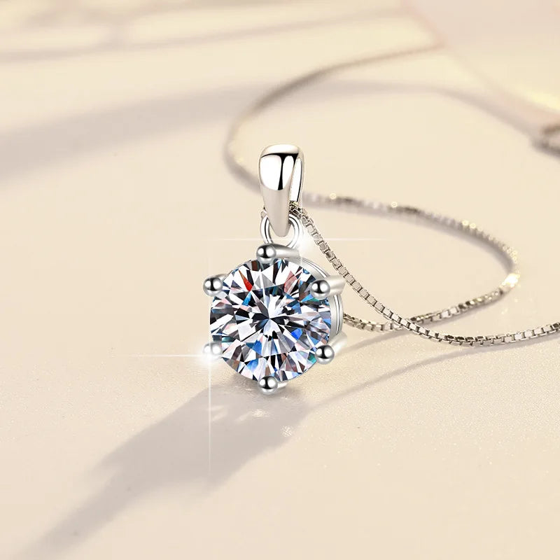 1Carat Genuine Moissanite Pendant Necklace for Women Top-Quality 925 Sterling Silver High End Jewelry Ideal for Weddings Parties