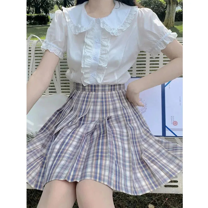 Deeptown Kawaii Lolita Blouses White Women Cute Lace Tops - View 3 | SAMAG