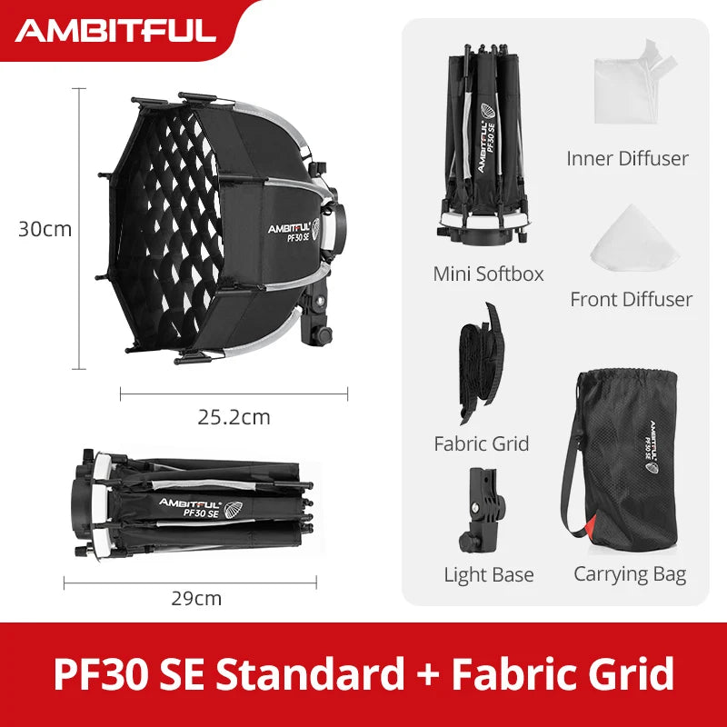 Ambitful Mini Quickly Release Softbox PS45 PS30 50SE Bowens Mount PF30/40SE Ontop Softbox Octagon Softbox+Honeycomb Grid Outdoor