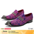 New red black Color Men Leather Shoes Men's Loafers with Gold Toe and Metal Party Wedding Men Dress Shoes
