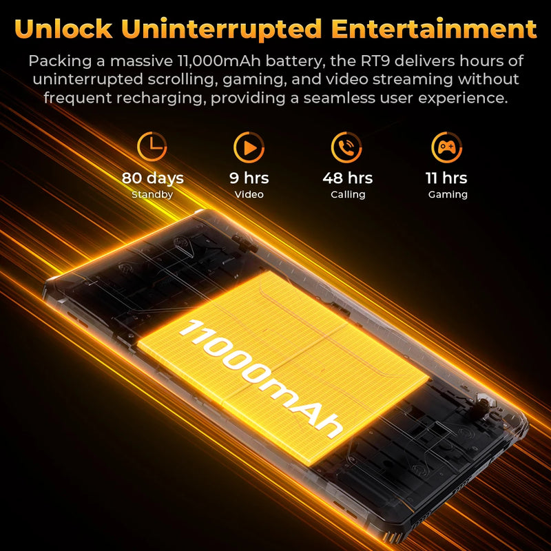 OUKITEL RT9 Rugged Tablet - 10.1" HD Display, 24(6+18)GB+256GB, IP68 IP69K Waterproof, 11000mAh Battery Android 14 Tablet PC