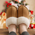 Kidmi Women's Plush Slippers Fine Stitch Fine-edged Seams Rustic Wood Button High-density Memory Foam Cotton Slippers for Indoor