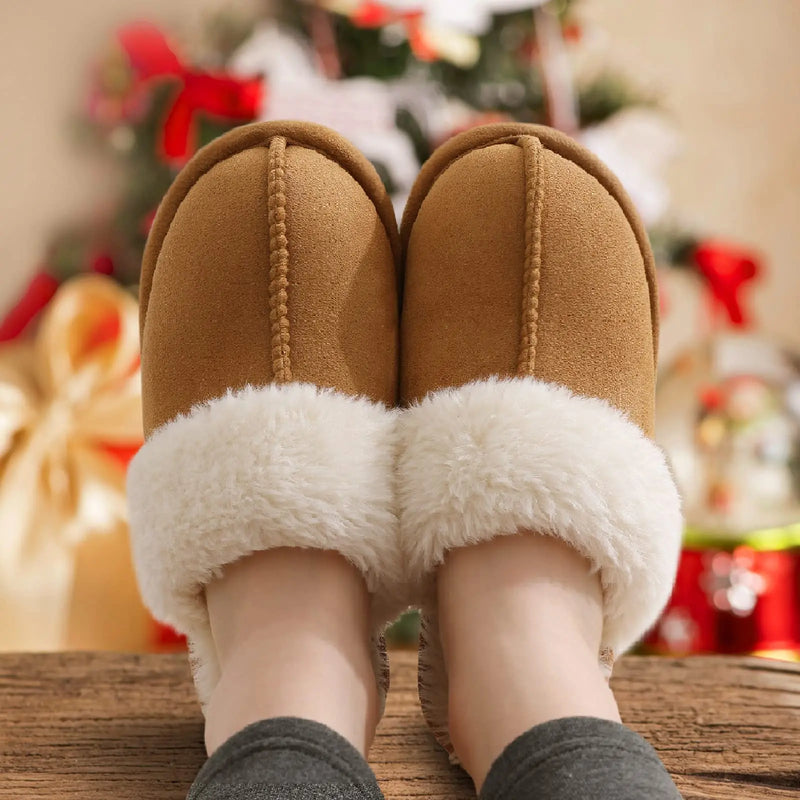 Kidmi Women's Plush Slippers Fine Stitch Fine-edged Seams Rustic Wood Button High-density Memory Foam Cotton Slippers for Indoor