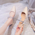 new Korean version fashion rhinestone toe slippers thick-heeled pointed women's summer Hong Kong style two-wear sandals