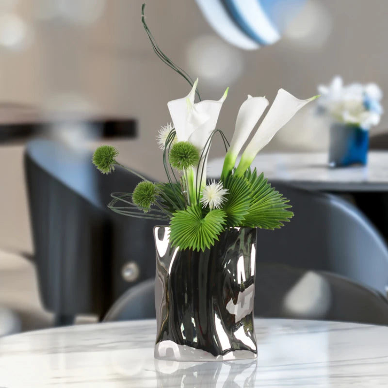 Elegant Artificial Flower Vase Set Home Office Decor Flower Arrangements Model Room Display