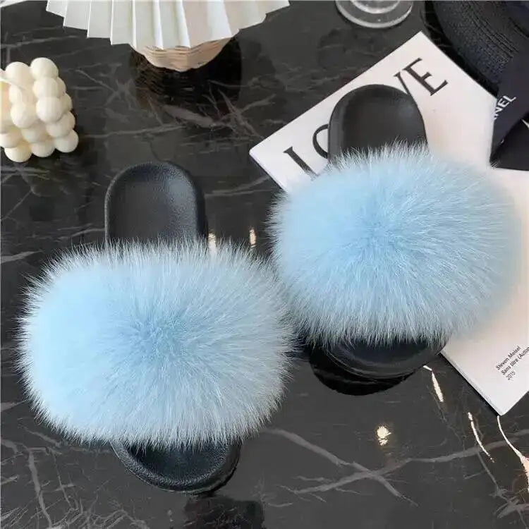 Women Real Raccoon Fur Slides Fluffy Luxury Furry Open Toe Slippers Indoor Outdoor Summer Sandals Non Slip Soft Comfy Sole Cozy