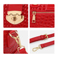 Aidrani Red Genuine Leather Crocodile Tail Boston Bag Women's Fashion Cowhide Handbag Single Shoulder Bag