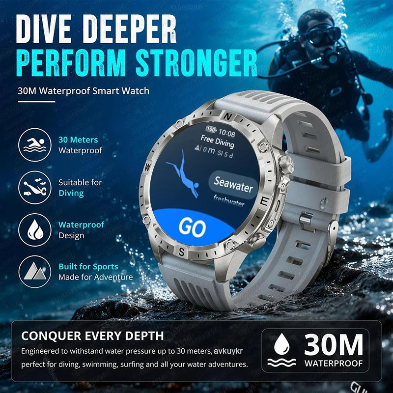 2026 Offline Map New Smart Watch 3ATM Waterproof GPS Navigation Compass Altimeter Flashlight Men 170+ Sports Bracelet Men Women