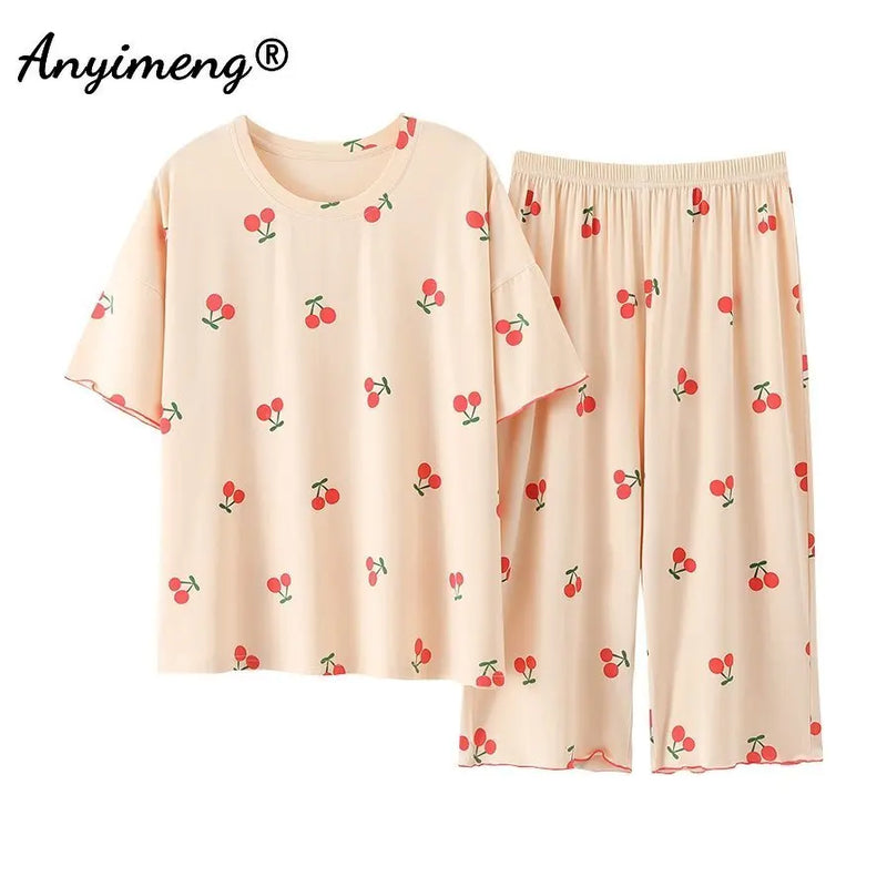 Plus Size Women's Capri Pants Pajamas Sets Polka Dot | SAMAG