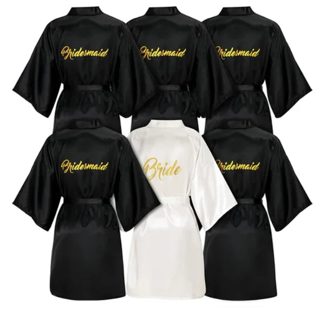 5-18pcs Wedding Team Bride Bridesmaid Robe Dressing Gown Satin Kimono Bathrobe for Women Bridal Shower Bachelorette Hen Party
