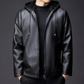 Winter High-end Men's Hooded Leather Jacket with Waterproof Windproof and Plush Insulation Men Clothing