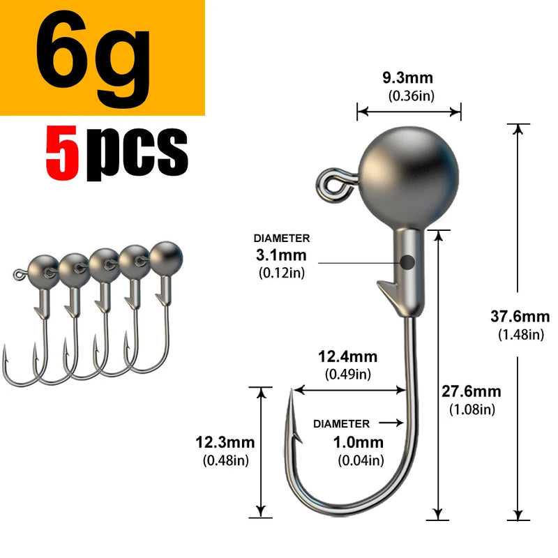 5pcs 1g 2g 3g 4g 5g 10g 20g 22g 25g 28g crank Jig head hook fishing hook head Jig lure hard bait soft worm jig hook for fishing