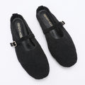 Trendin Mode Women's Knit Mules Square Toe Crochet Knit Slip-on Flats with Adjustable Buckle Breathable Closed-Back Slides