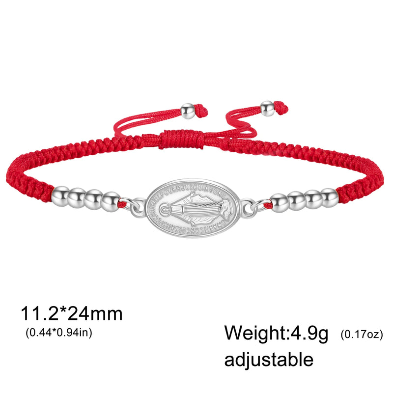 Lucktune Virgin Mary Pendant Bracelet Stainless Steel Cross Women's Red Bracelet Rouge Gold Color Jewelry Religious Amulet Gifts