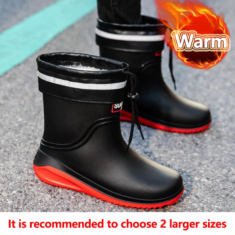 Short Tube Rain Shoes Men's Rubber Boots Waterproof Platform Booties Outdoor Non-slip Rain Boots Men Kitchen Working Rain Boots