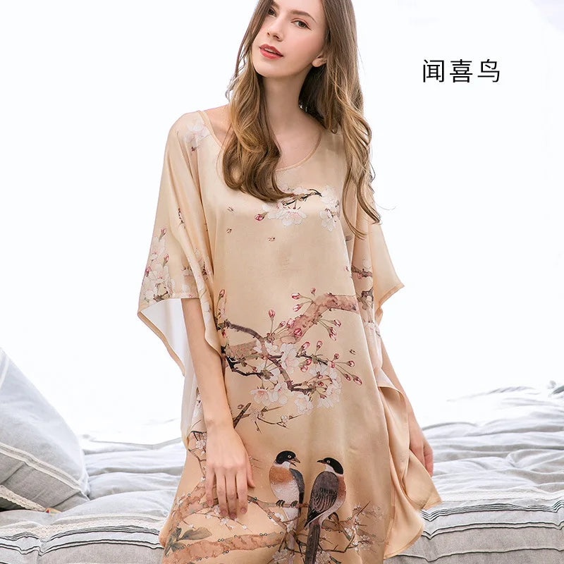 19MM 100% Mulberry Silk Nightgowns For Women  sleepwear  Silk Night Dress Long  Nighty Real Plus Size Ladies Silk Pajamas  100kg