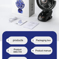 Portable Desktop Wireless Clip-on Electric Fan 2000mAh Battery Outdoor Travel Portable Electric Mini Fan for Baby Stroller Cart