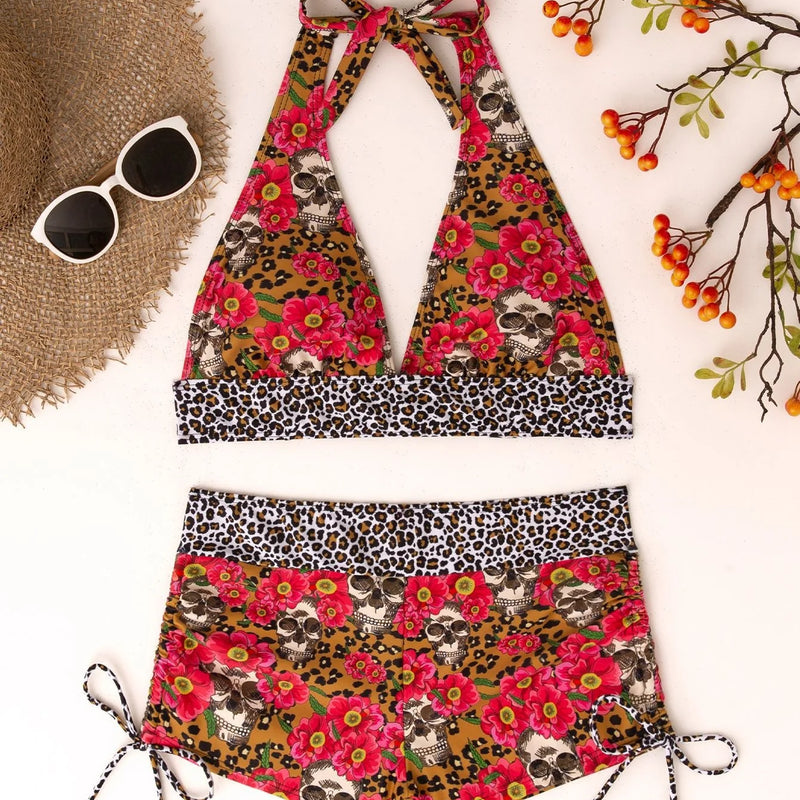 Square Neck Modest Bikini Set With Skull Print | SAMAG